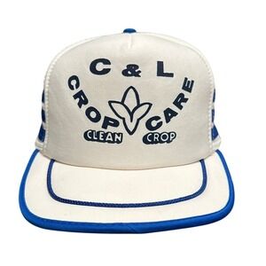 Vtg C&L Crop Care Clean Crop 3 Stripe Nissin Trucker Hat Cap Snapback Blue White